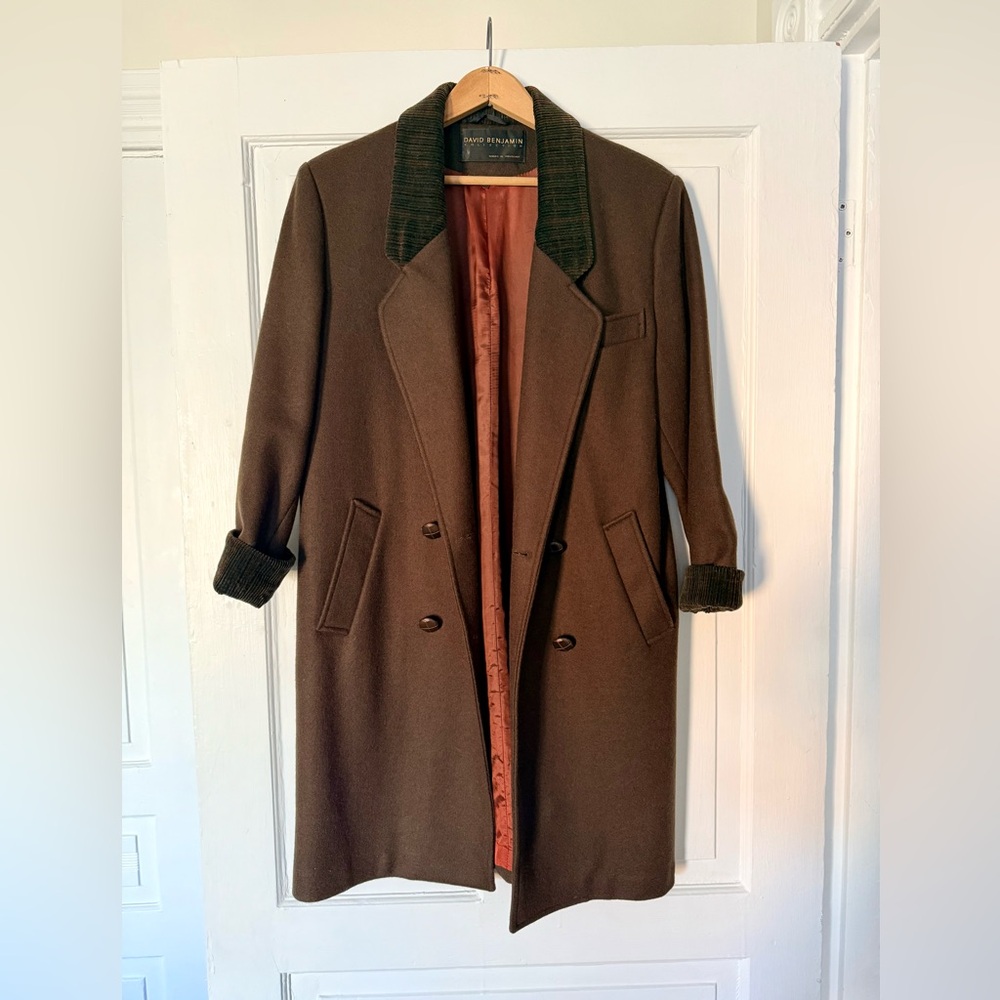 Vintage Wool Brown Coat with Corduroy Collar